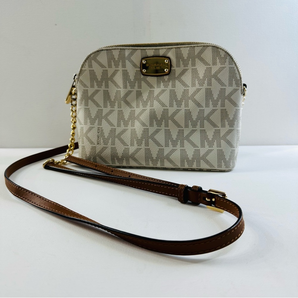 Michael Kors Beige and Brown Logo Crossbody Bag
